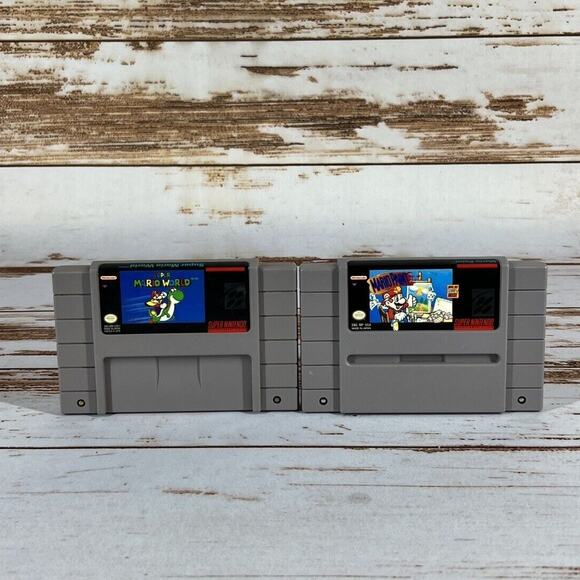 Lot of 2 Super Mario World and Mario Paint Authentic SNES Super Nintendo Game